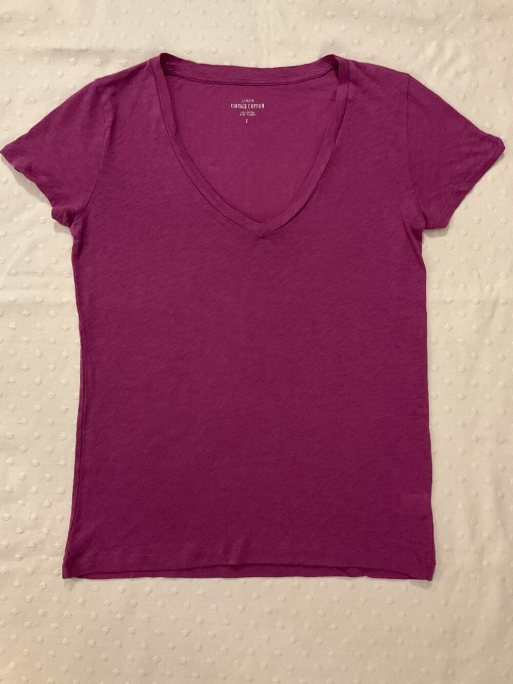 J Crew Women’s Vintage Cotton V-Neck T-Shirt, S/S, Magenta, Sz S
